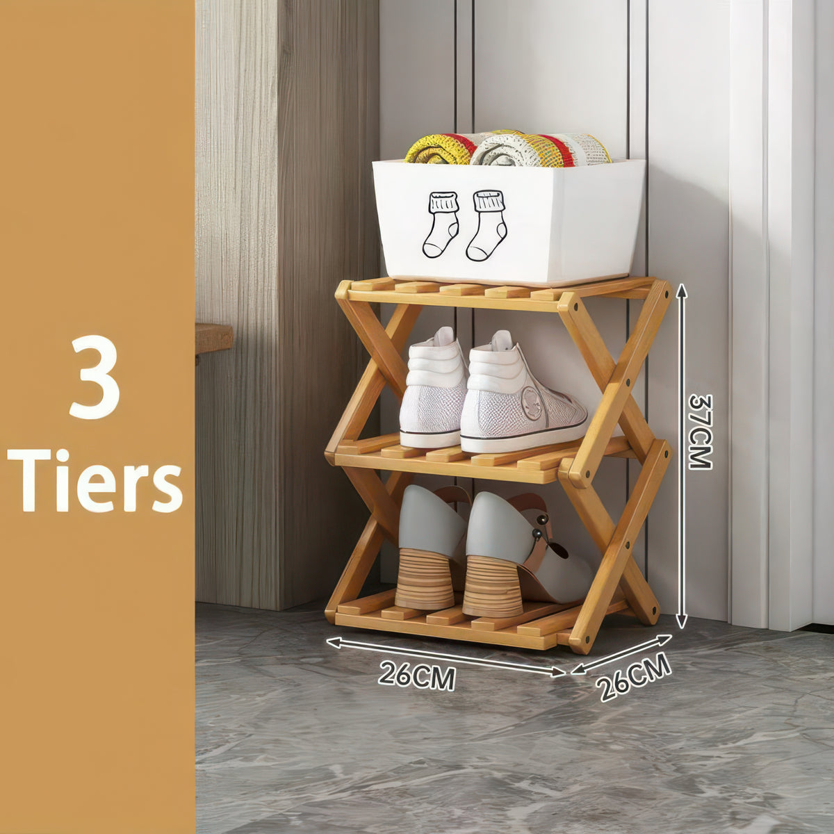 Foldable Bamboo Shoe Rack with Two-to-Nine-Tier Options