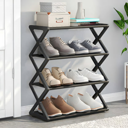 Four-Tier X-Frame Shoe Rack with Dustproof Shelf Covers