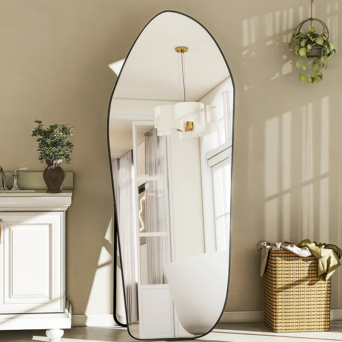 BEAUTYPEAK 67"x24" Irregular Full-Length Floor Mirror with Aluminum Frame