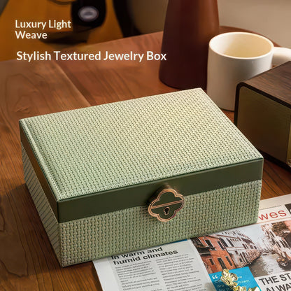 Double-Layer Lockable Jewelry Box with Mirror and 13 Compartments