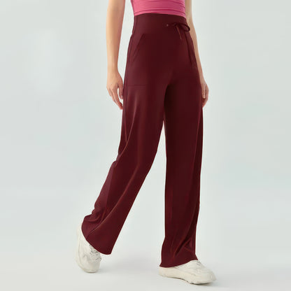 High-Waist Wide Leg Yoga Pants for Women with Drawstring, Loose Fit for Running and Gym