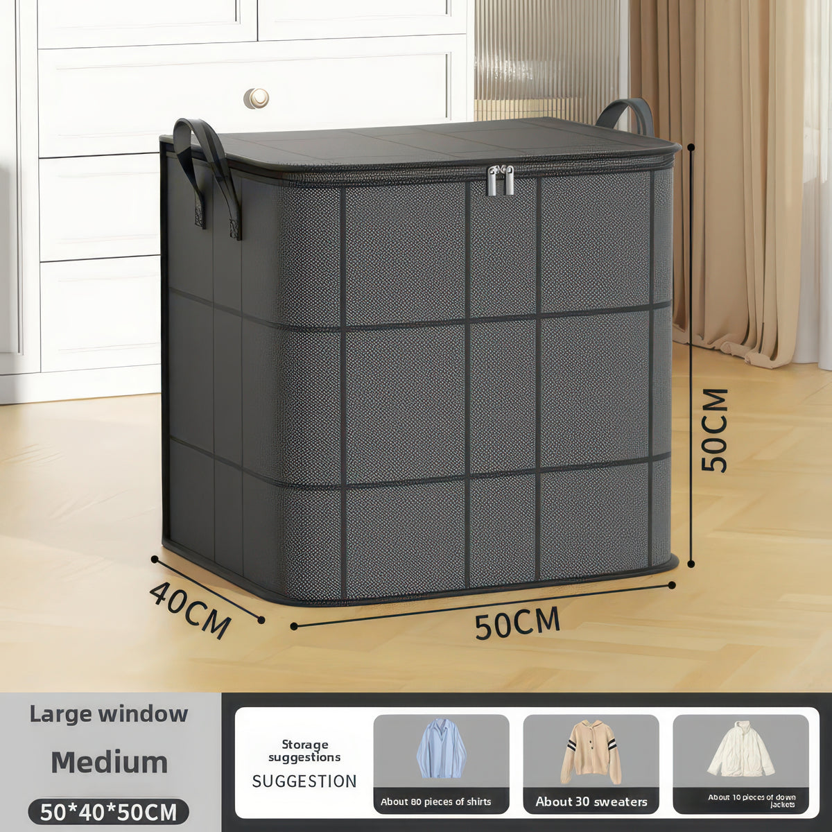 Foldable Non-Woven Storage Bag with Handle and Double Zipper