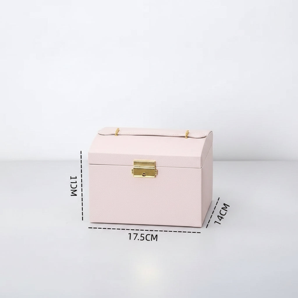 Drawer Jewelry Box – Three Layer Leather Lockable Case
