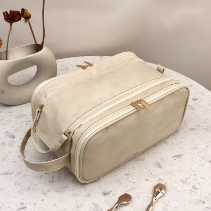 Large Capacity PU Leather Travel Makeup and Toiletry Bag