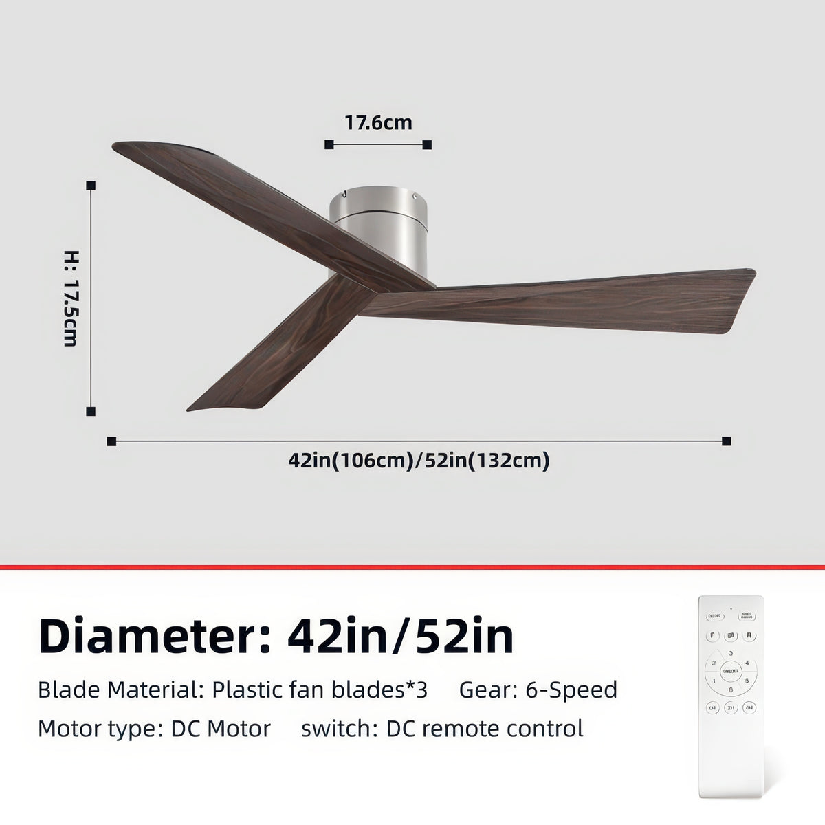 Retro Ceiling Fan for Home – 52-Inch DC Motor, No Light, Remote Control