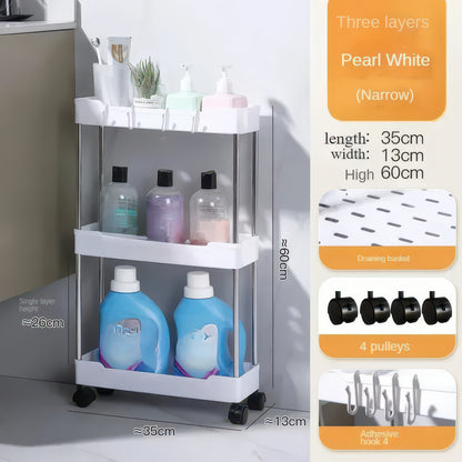 Push Trolley Multi-Layer Floor Storage Shelf for Bathroom and Kitchen (Slim)