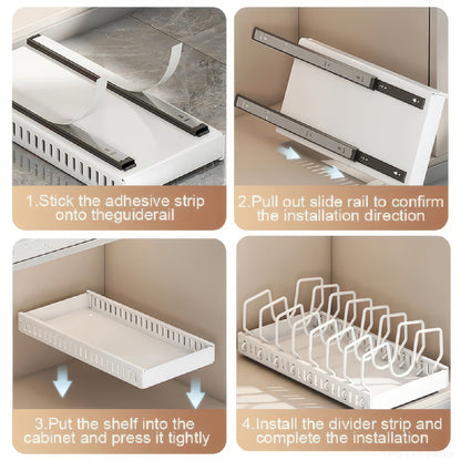 Under-Cabinet Sliding Pots and Pans Organizer with 8 Adjustable Dividers