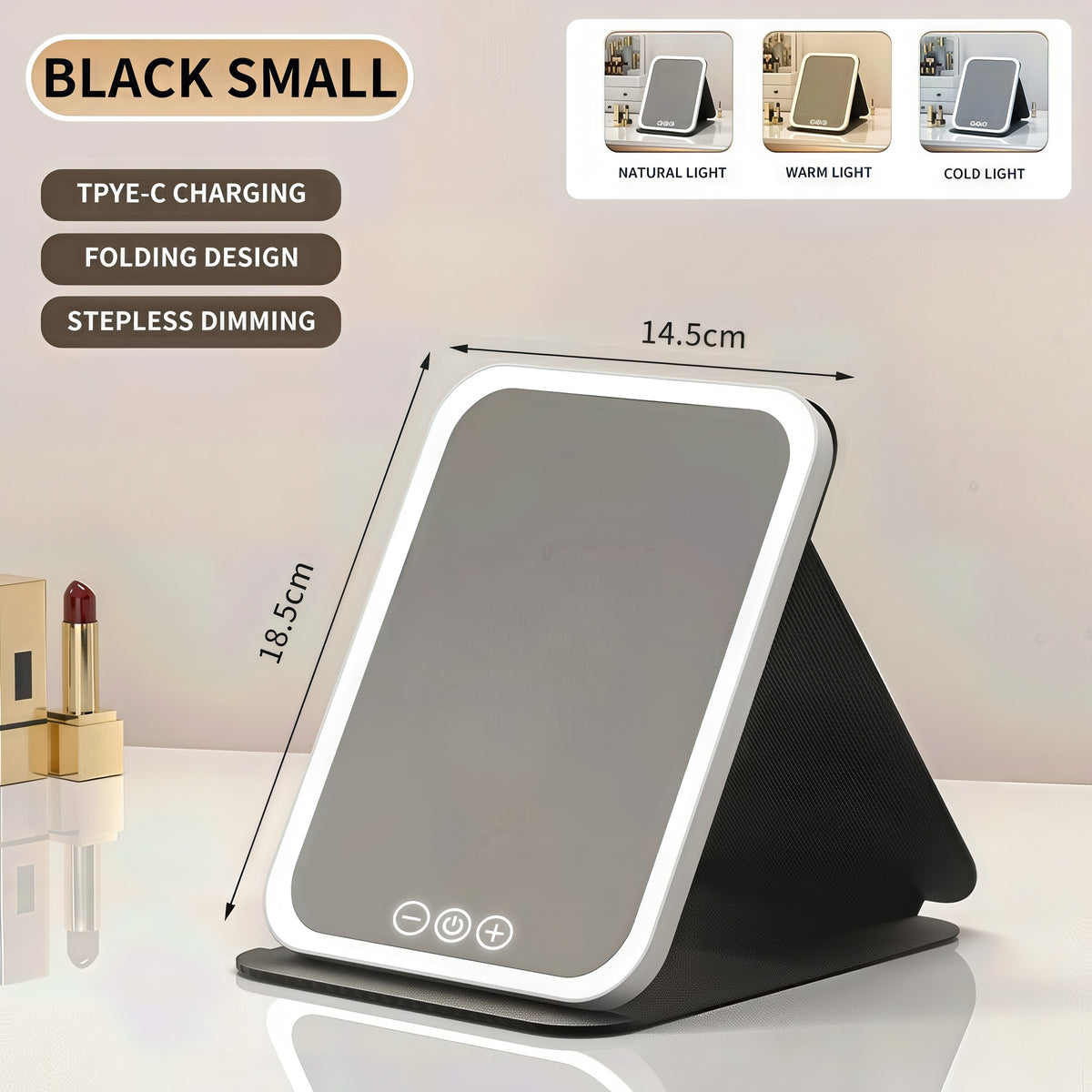 LED Makeup Mirror – Dimmable Folding Vanity Mirror