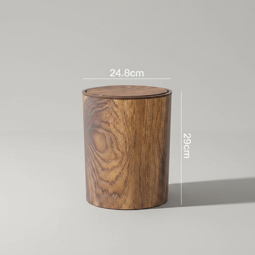 Vintage Trash Can – Wood Grain Leather Paper Basket