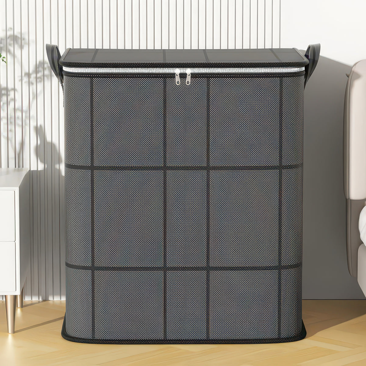Foldable Non-Woven Storage Bag with Handle and Double Zipper