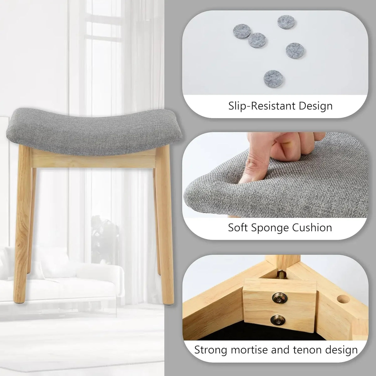 Vanity Stool - Saddle Cushion Wood Leg Stool