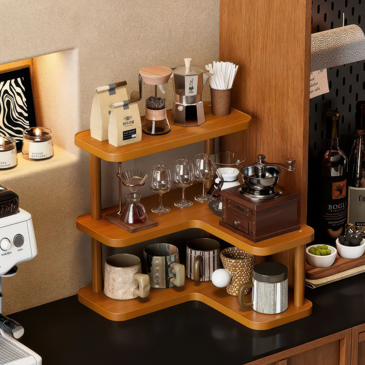 Premium Bamboo Corner Desktop Multi-Layer Storage Shelf - Corner Organizer