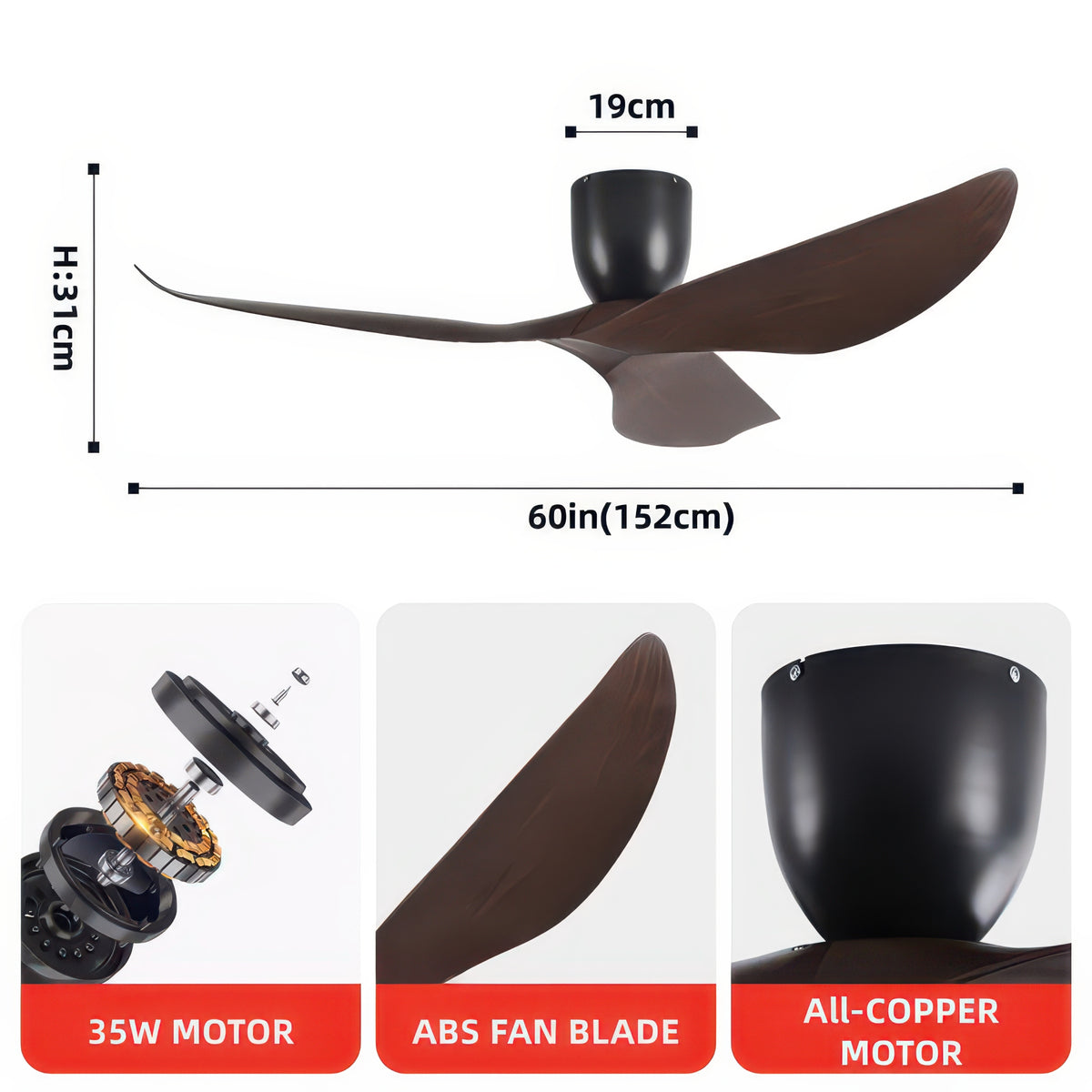 FUMANJIA 60-Inch Vintage Industrial Ceiling Fan for Home with Remote