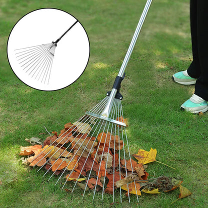 Steel Garden Rake - Retractable Handle Multi-Tool Rake