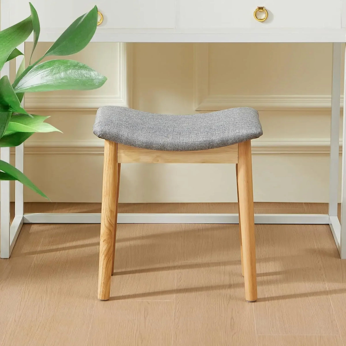 Vanity Stool - Saddle Cushion Wood Leg Stool