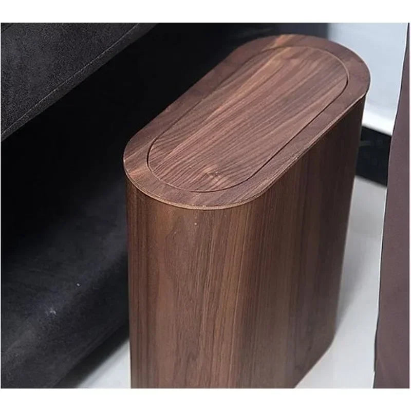 Wooden Trash Can – Solid Wood Nordic Paper Basket with Lid