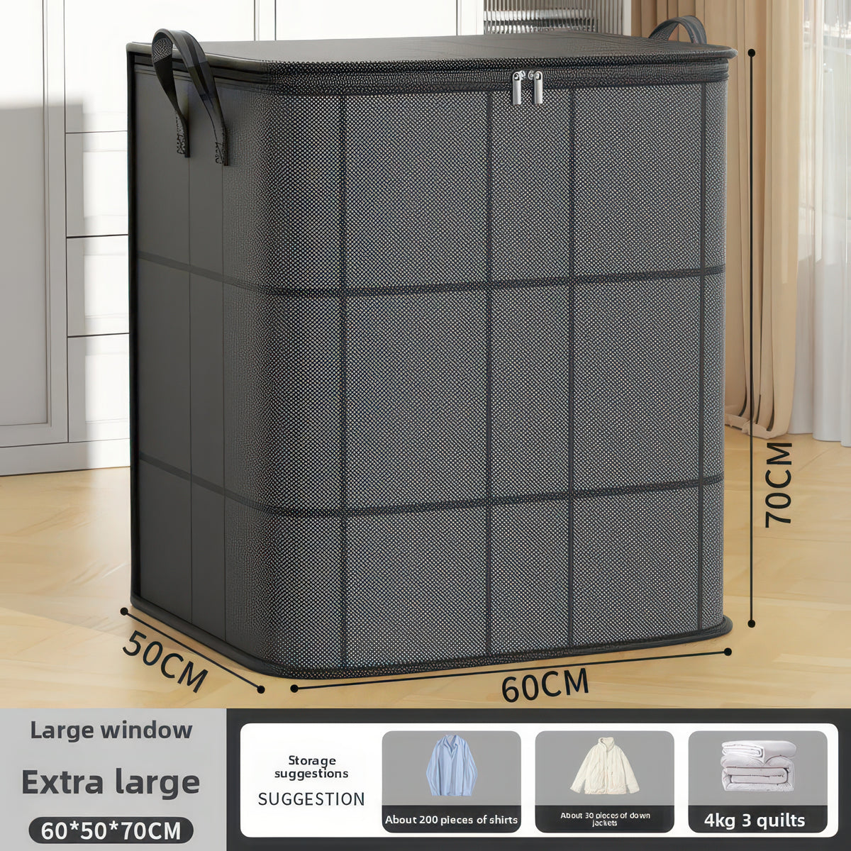 Foldable Non-Woven Storage Bag with Handle and Double Zipper