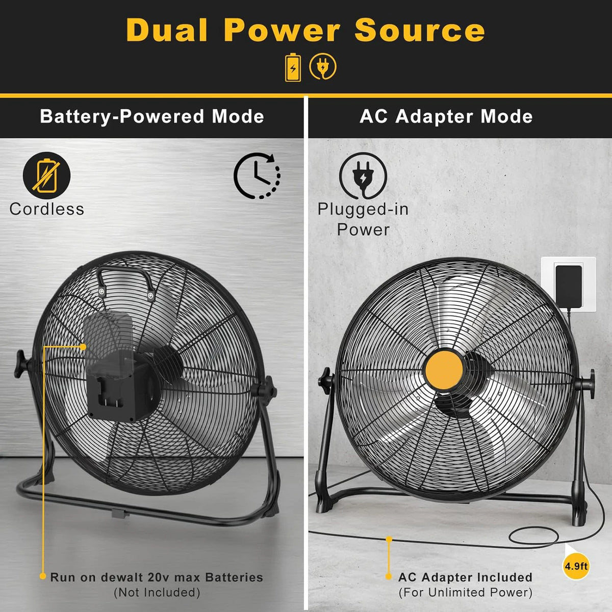 Turbo 12/16-Inch Floor Fan | Plugin in & Battery