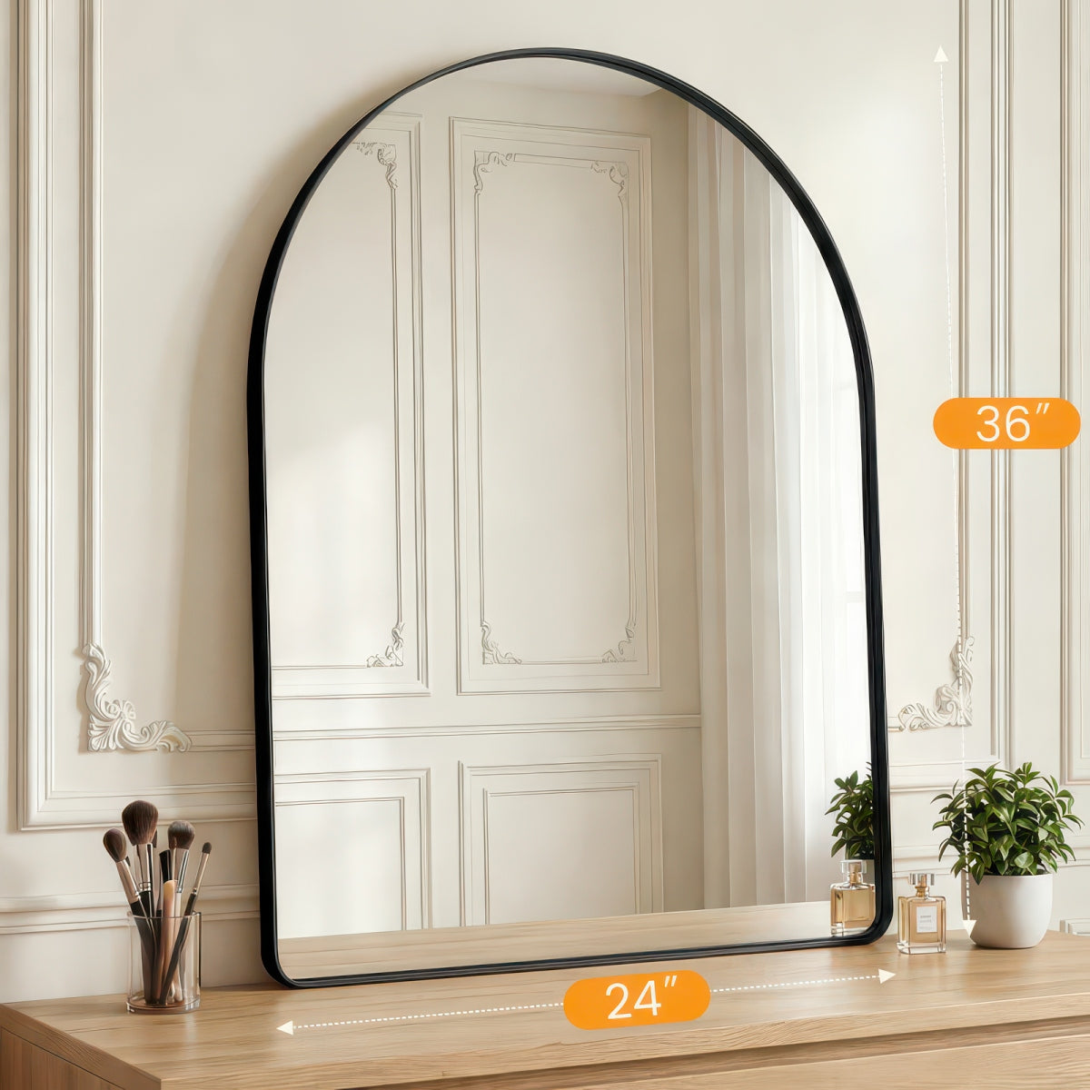 Groove Arched Full-Length Rounded Rectangle Wall Mirror - Matte Metal Frame