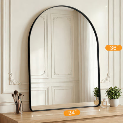 Groove Arched Full-Length Rounded Rectangle Wall Mirror - Matte Metal Frame