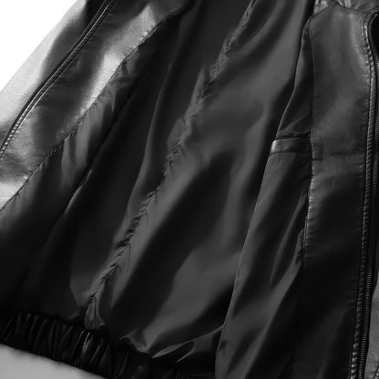 Unisex Faux Leather Bomber Jacket, Slim Motorcycle Coat for Autumn and Winter