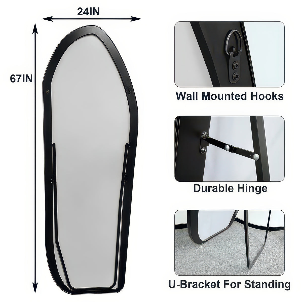 BEAUTYPEAK 67"x24" Irregular Full-Length Floor Mirror with Aluminum Frame
