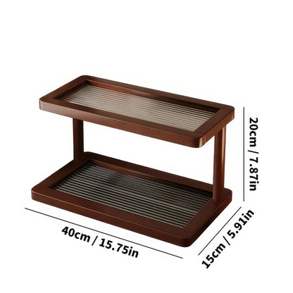 2-Tier Bamboo Countertop Shelf with Clear Acrylic Bottom for Cosmetics & Spices