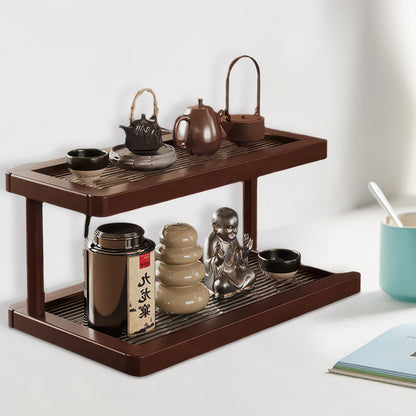 2-Tier Bamboo Countertop Shelf with Clear Acrylic Bottom for Cosmetics & Spices