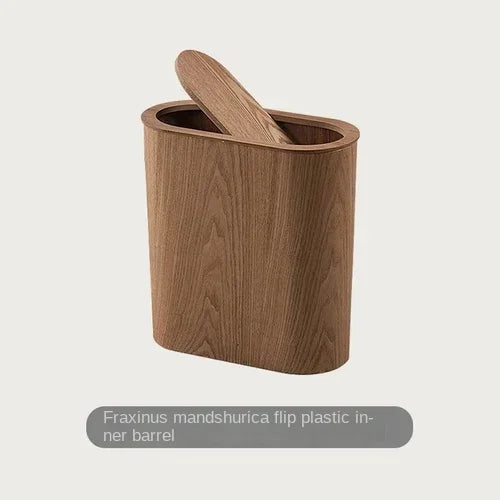 Wooden Trash Can – Solid Wood Nordic Paper Basket with Lid