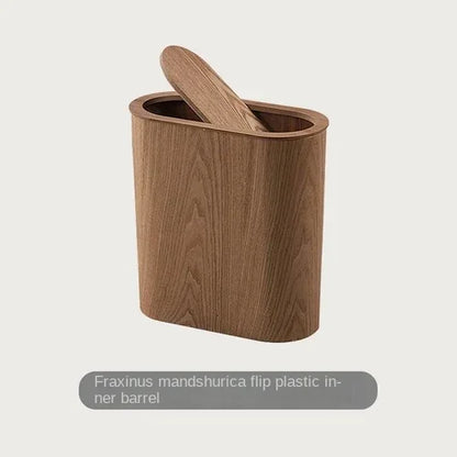 Wooden Trash Can – Solid Wood Nordic Paper Basket with Lid