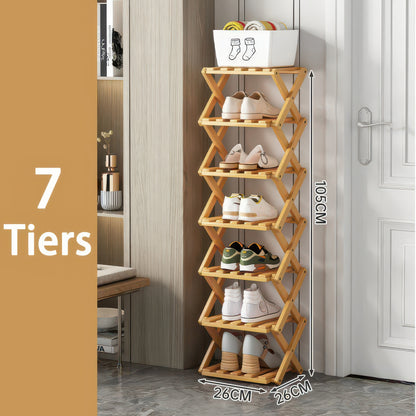 Foldable Bamboo Shoe Rack with Two-to-Nine-Tier Options