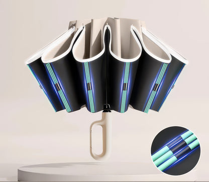 Automatic Reverse Folding Umbrella with Windproof Frame and Reflective Stripe