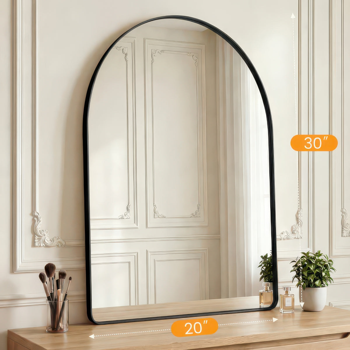 Groove Arched Full-Length Rounded Rectangle Wall Mirror - Matte Metal Frame