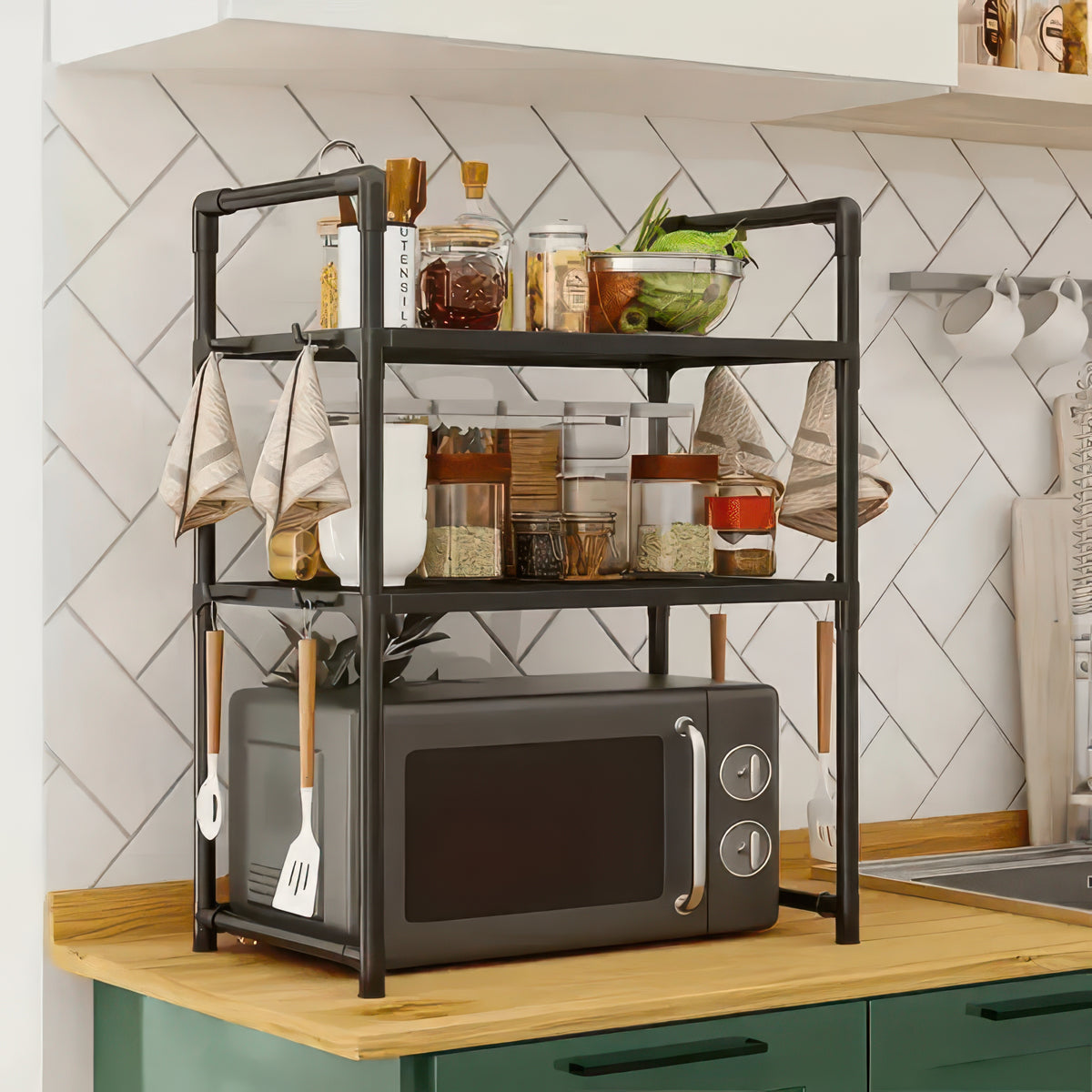 Heavy Duty Kitchen Baker's Rack Floor Standing Microwave Oven Stand, 2-Tier Storage