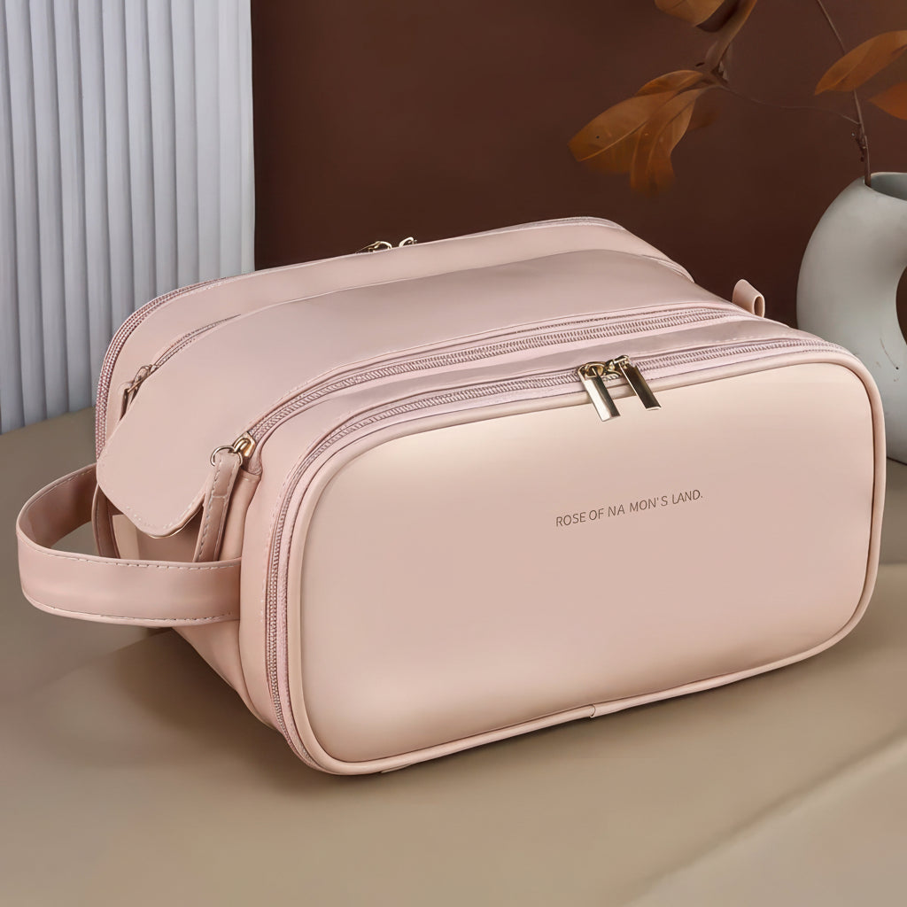 Large Capacity PU Leather Travel Makeup and Toiletry Bag