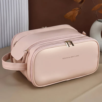 Large Capacity PU Leather Travel Makeup and Toiletry Bag