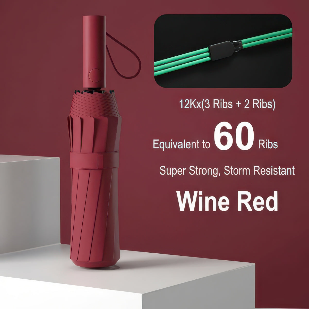 Windproof Automatic Folding Umbrella with UV Protection, 24 or 60 Rib Frame