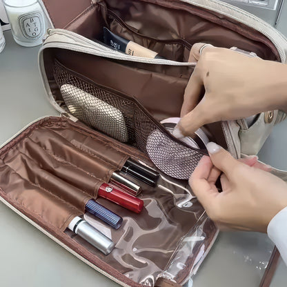 Large Capacity PU Leather Travel Makeup and Toiletry Bag