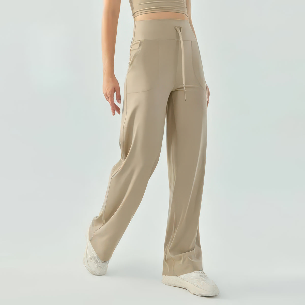 High-Waist Wide Leg Yoga Pants for Women with Drawstring, Loose Fit for Running and Gym