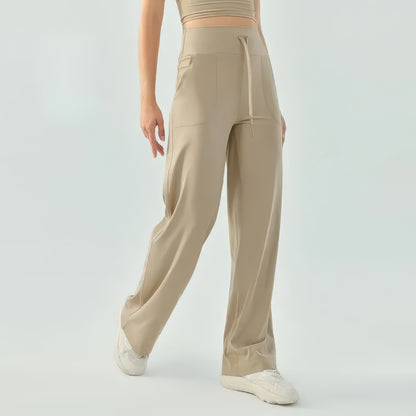 High-Waist Wide Leg Yoga Pants for Women with Drawstring, Loose Fit for Running and Gym