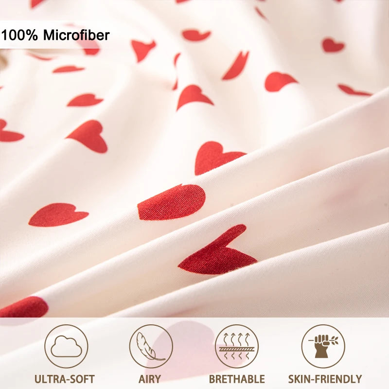Printed Duvet Cover Set – Red Heart 3pcs Bedding Set