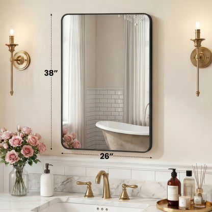 Tempered Glass Wall Mirror with Aluminum Frame, Multiple Sizes, Horizontal or Vertical