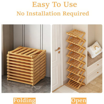 Foldable Bamboo Shoe Rack with Two-to-Nine-Tier Options
