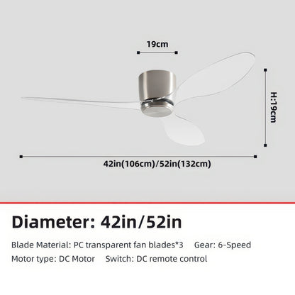 42/52-Inch Ceiling Fan with Transparent Blades and Remote