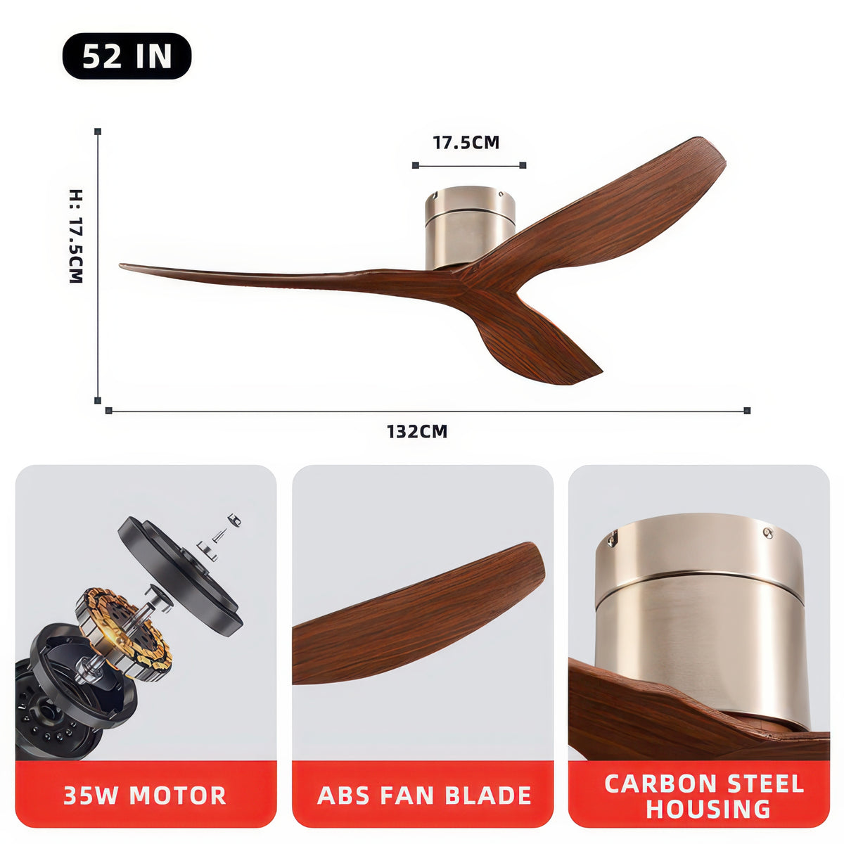 FUMANJIA 52-Inch Industrial Retro Ceiling Fan for Home with Remote