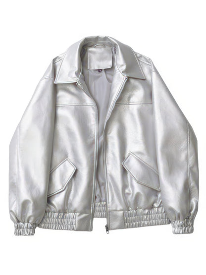 Women's Vintage Faux Leather Moto Jacket, Short Zip-Up Biker Coat for Spring and Autumn
