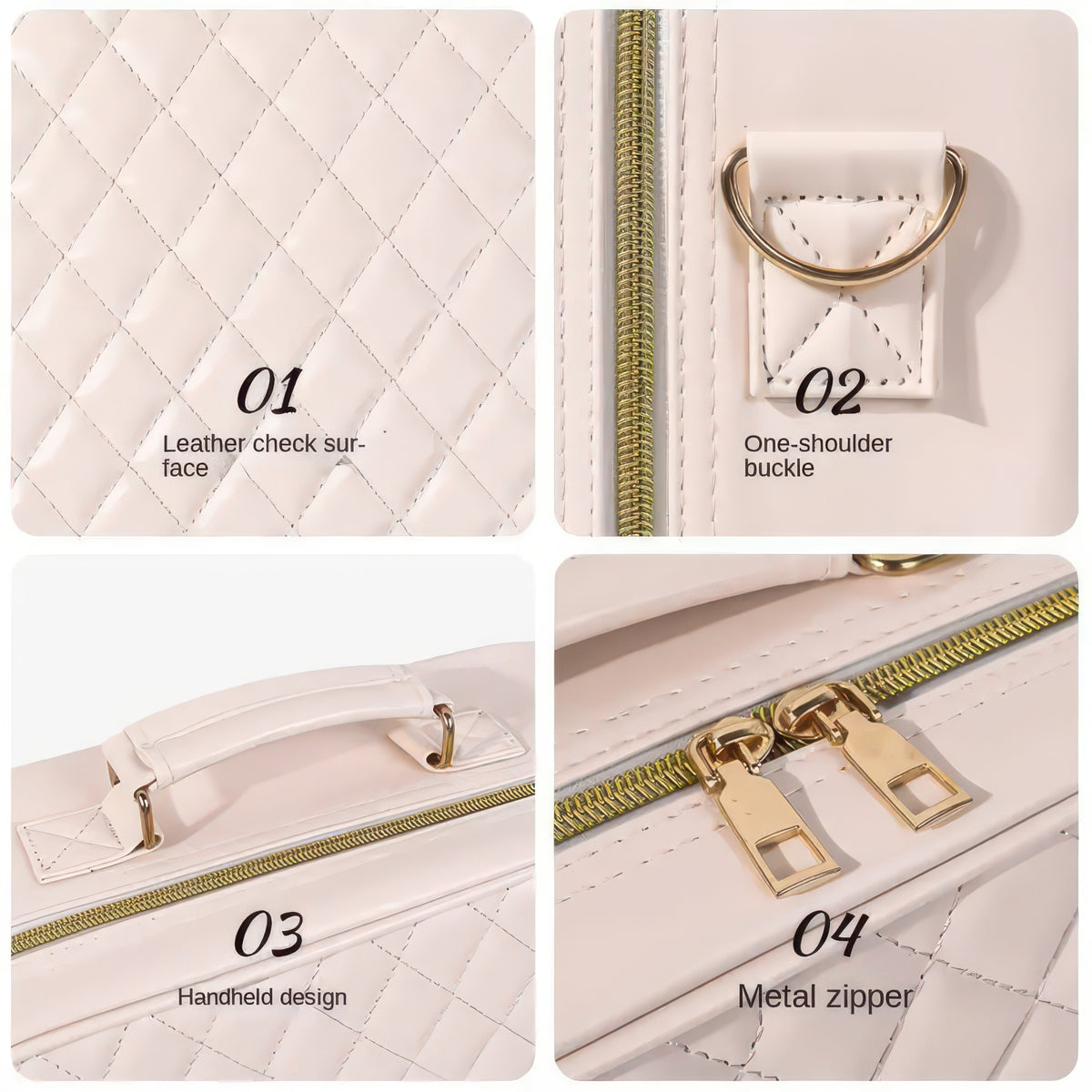 Large Portable Makeup Bag with LED Light and Mirror, Removable Partition, PVC