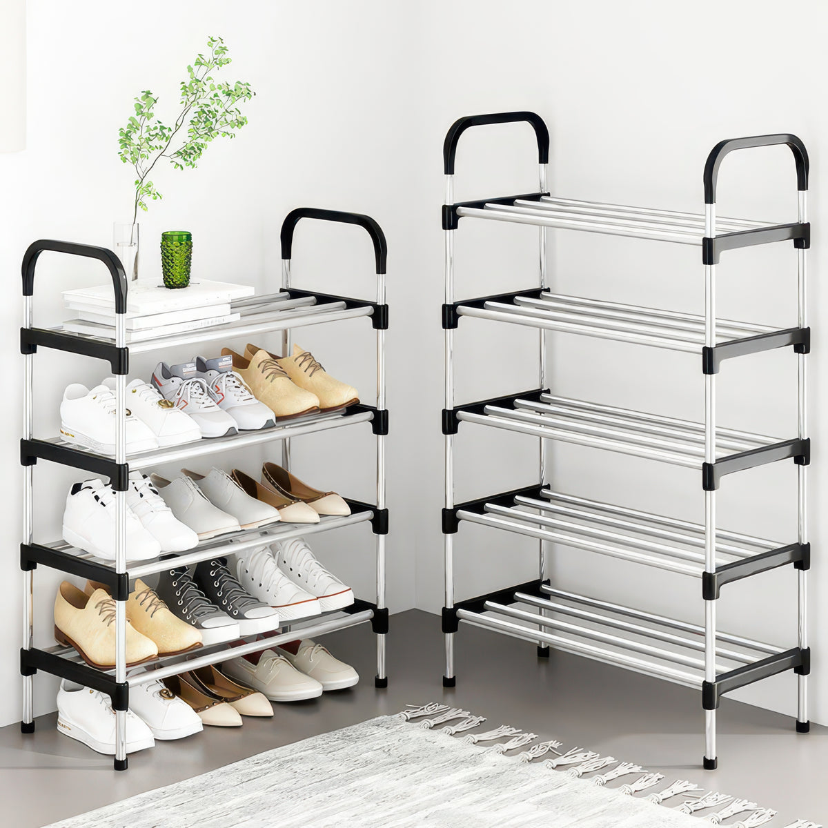 Three-to-Seven-Tier Black Shoe Rack with Assembly Hammer