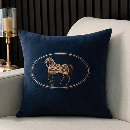 Hand-Embroidered Horse Cushion Cover for Sofa and Home, 45x45cm