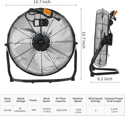 12/18/20-Inch Three-Speed Industrial Floor Fan with Carry Handle
